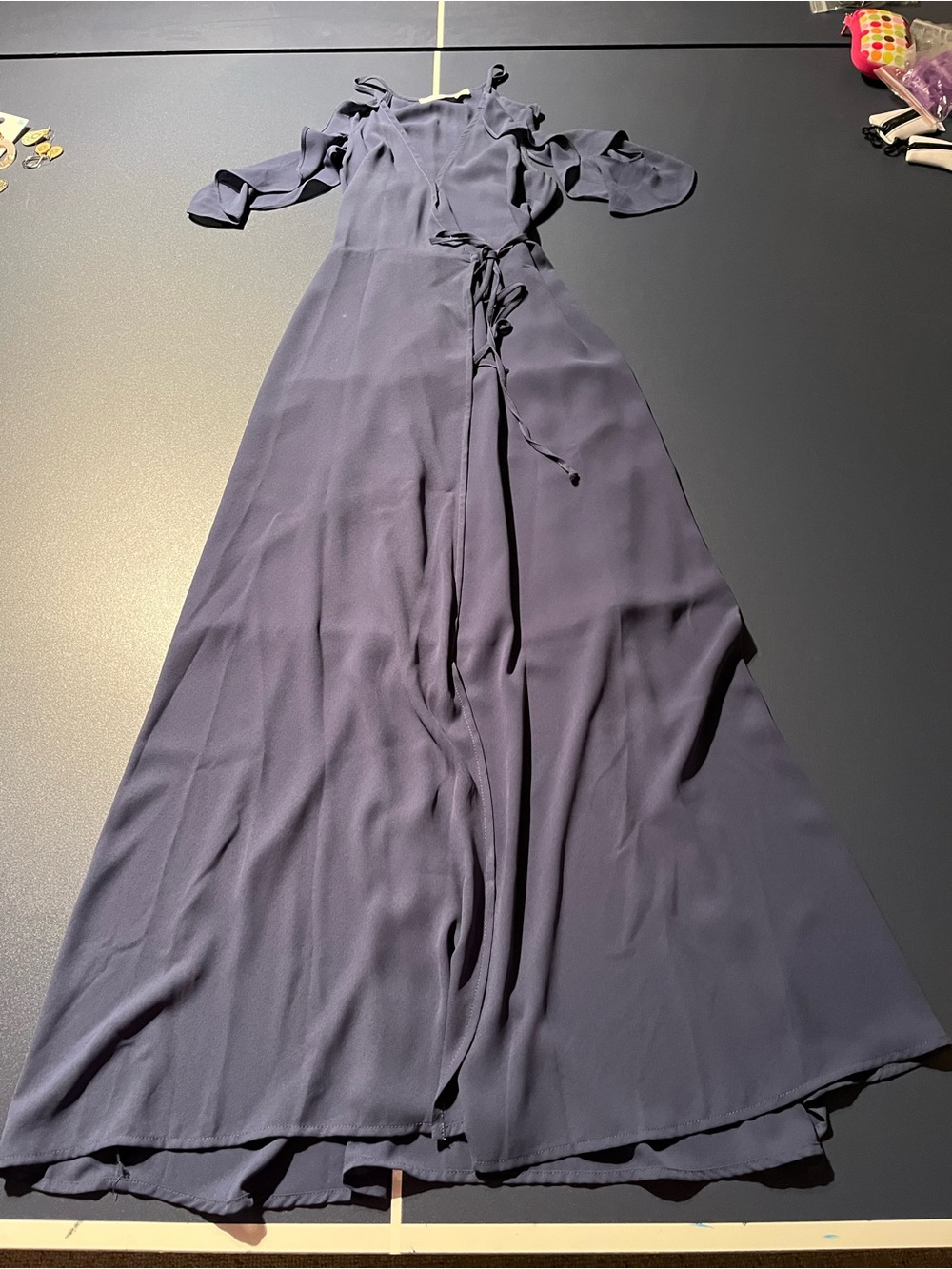 Lush Navy Wrap Maxi Dress with Tie Waist